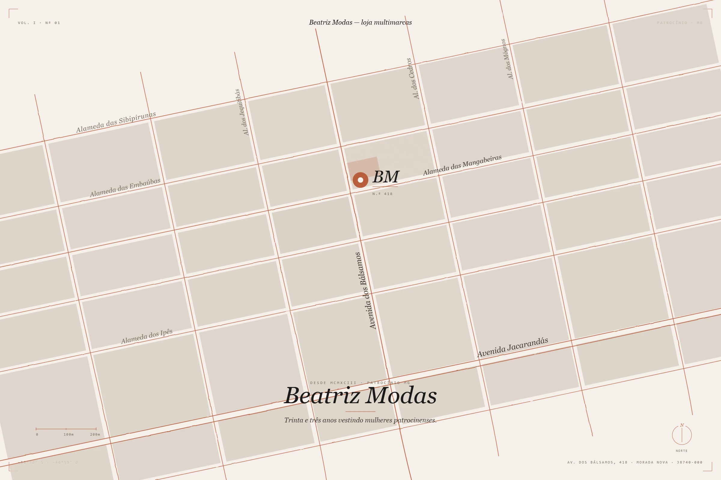 Mapa editorial — Beatriz Modas, Avenida dos Bálsamos, 418, Morada Nova, Patrocínio MG
